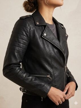 Zara Basic Moto Leather Jacket - Black